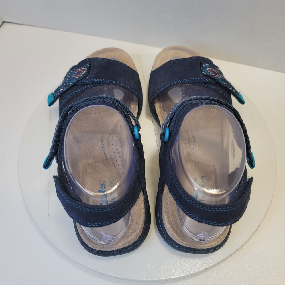 Clarks Flats Sandal Shoes Amanda Sprint Blue Suede Comfort Sporty Strap - Picture 7 of 14